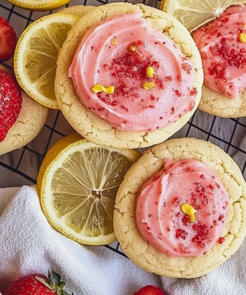 Freshly baked Strawberry Lemonade Cookies on a plate