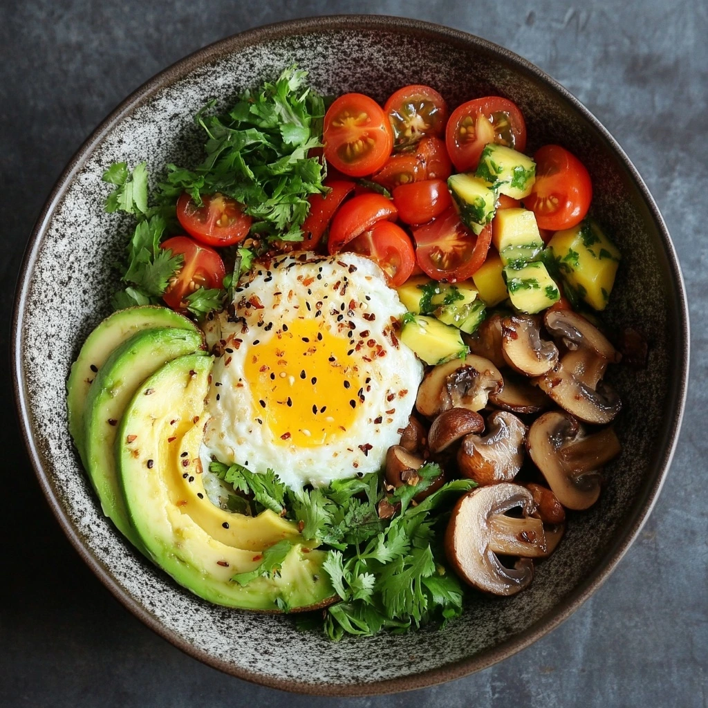 Bol Santé aux Œufs, Champignons, Avocat et Tomates