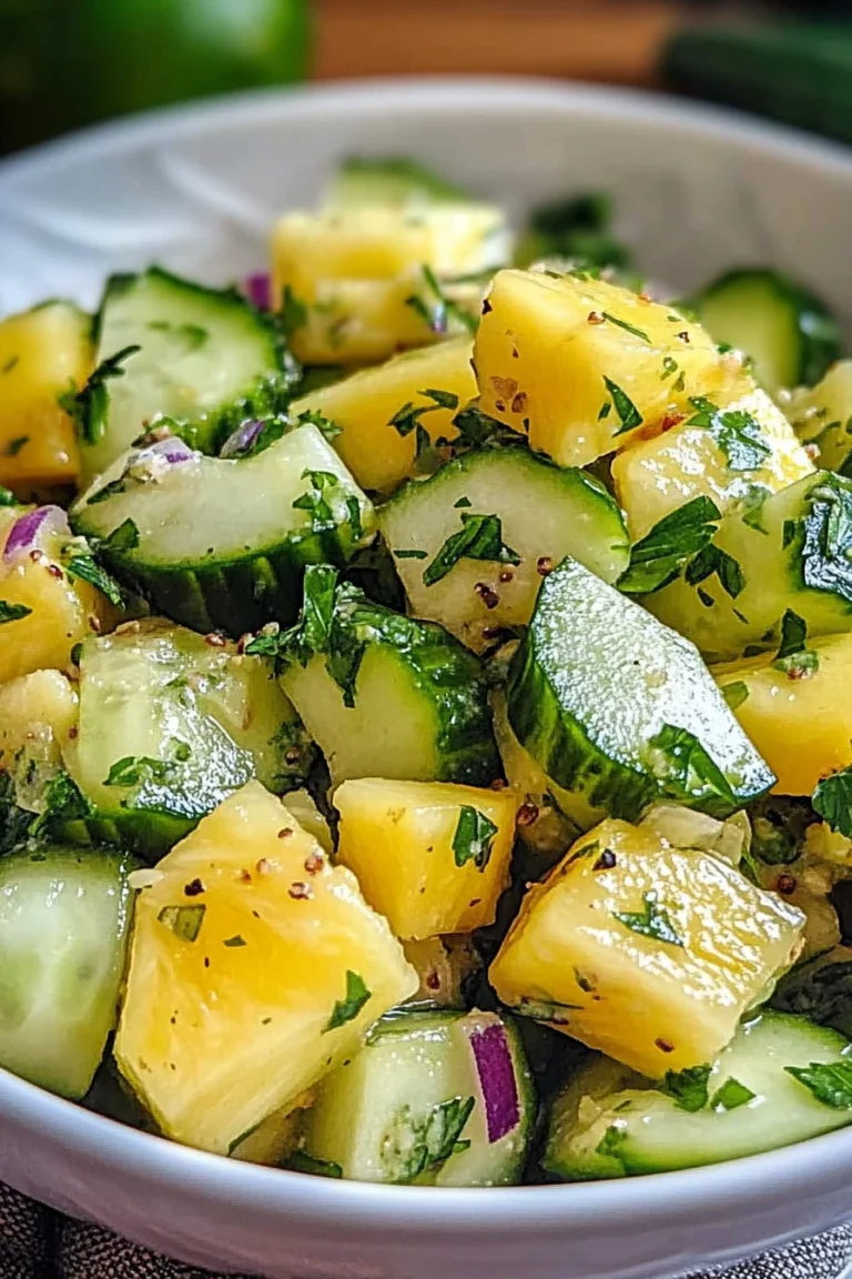 Pineapple Cucumber Salad served in a bowl with fresh herbs