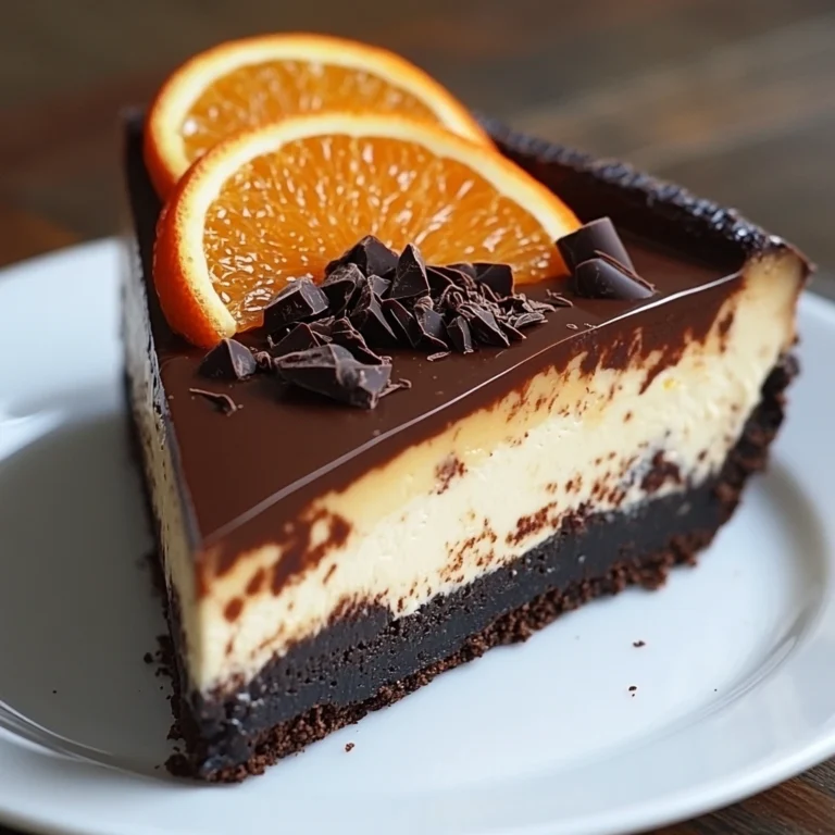Homemade chocolate orange cheesecake topped with orange zest on a white plate