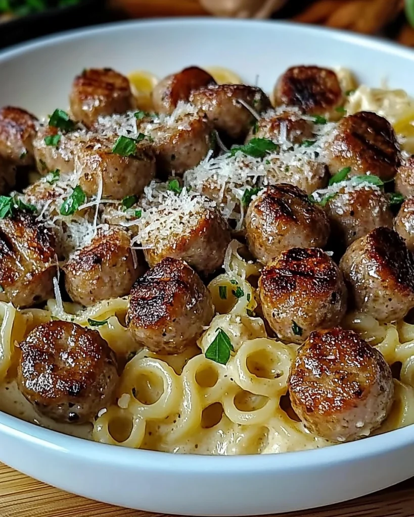 Garlic Butter Sausage Bites with Creamy Parmesan Pasta