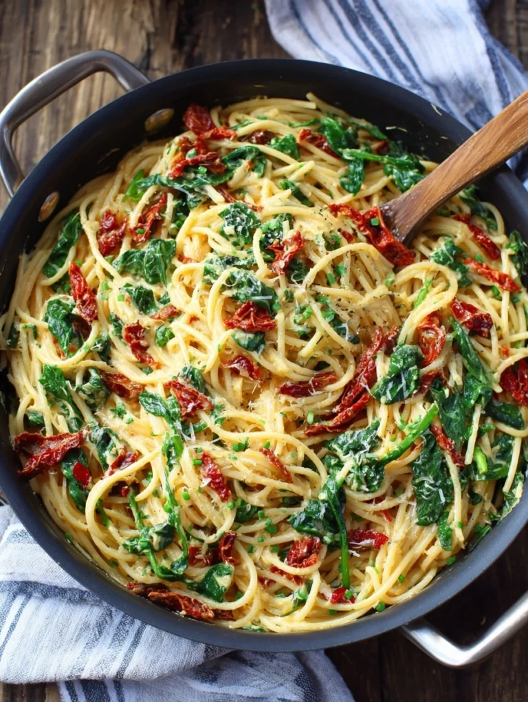 Spaghetti et Épinards à la Sauce Crème aux Tomates Séchées