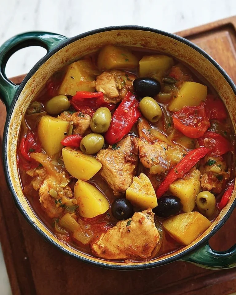 Ragoût de poulet aux poivrons, olives et pommes de terre