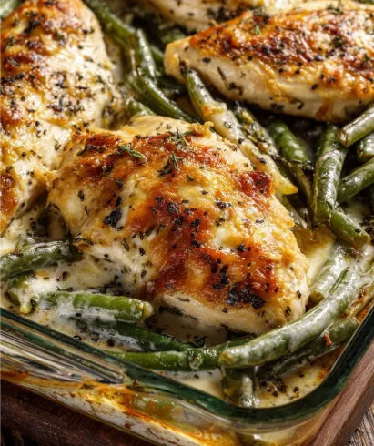 Poulet Gratiné aux Haricots Verts au Four – Recette Facile et Savoureuse