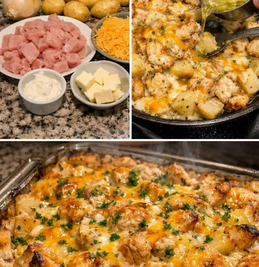 Poulet Crémeux aux Pommes de Terre Gratinées au Fromage